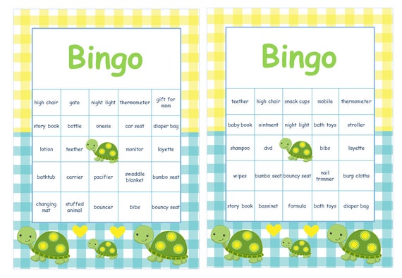 list bingo of shower words baby Words Baby Shower Gift Bingo Bingo  Shower Turtle Baby Game Baby