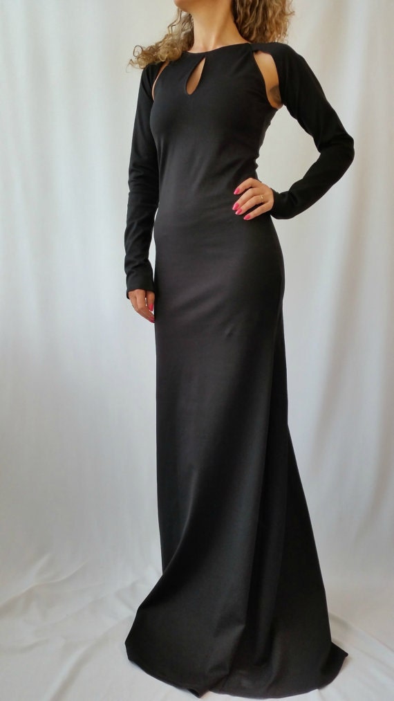 Black Long Sleeve Maxi Dress / Casual Elegant Dress / Evening