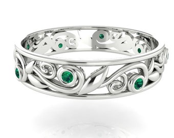 vine and leaf wedding band engagement bands bridal ring handmade matching band - Emerald Wedding Ring vine and leaf wedding band engagement bands bridal ring handmade matching band - Emerald Wedding Ring