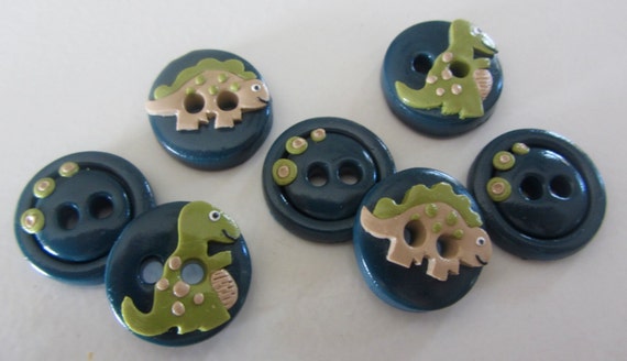 Navy Dinosaur Buttons ~ Set of 7
