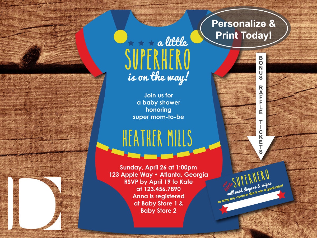 Superhero Baby Shower Invitation Onesie by DeReimerDeSign ...