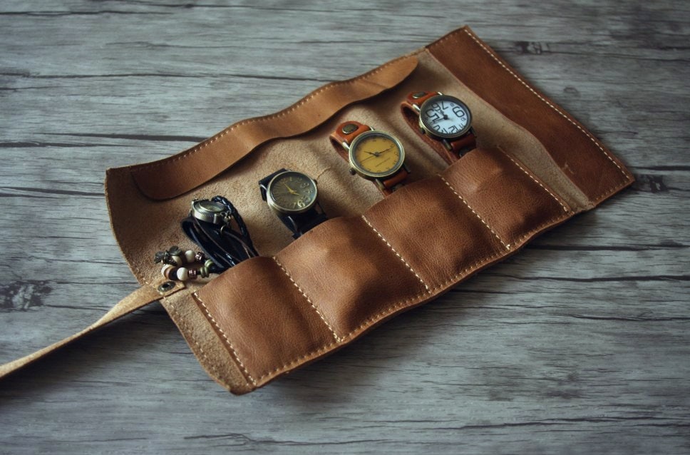 Rustic Leather Watch Roll Case Leather Watch Sleeve