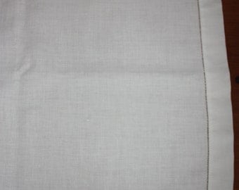 Vintage White Irish Linen Hemstitched Table Runner