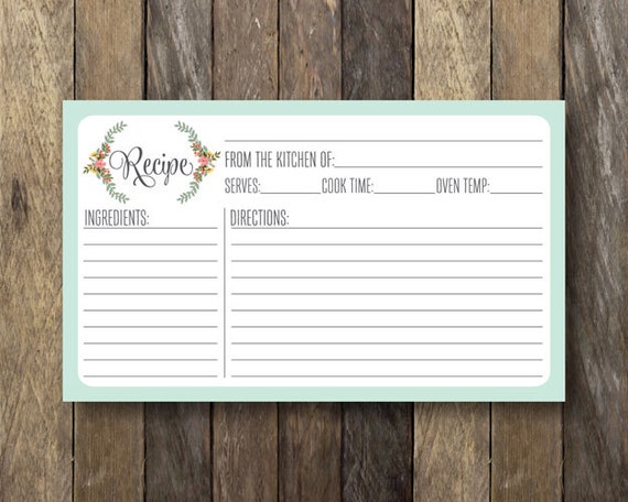 3x5 Recipe Card Printable Recipe Cards Mint Kitchen Decor