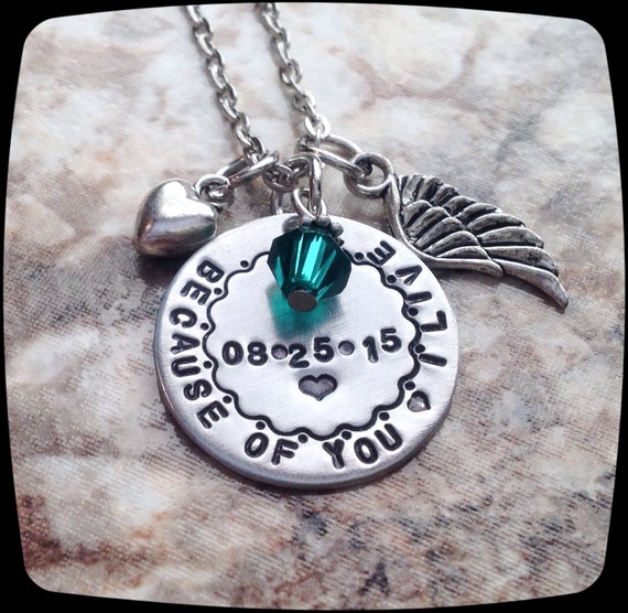 Organ Donor Gift Cancer awareness necklace Kidney by ThatKindaGirl