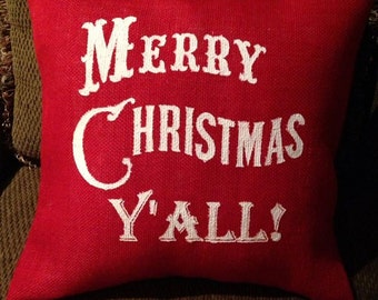 Merry Christmas Y'all, Christmas pillow, Merry Christmas pillow, Holiday pillow, Christmas decor, Holiday decor, Red, Country Christmas