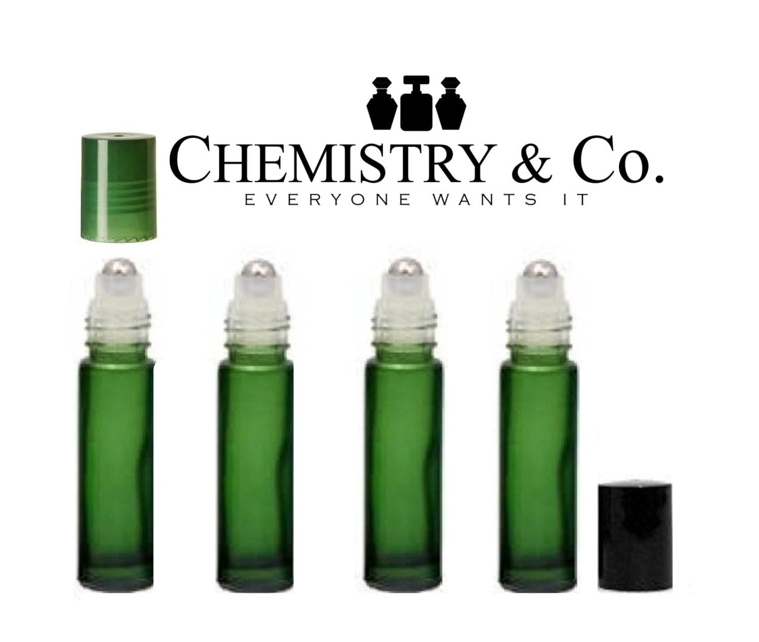 Download 3 GREEN Frosted Glass Roll On Bottles w/ STAINLESS by ChemistryCo