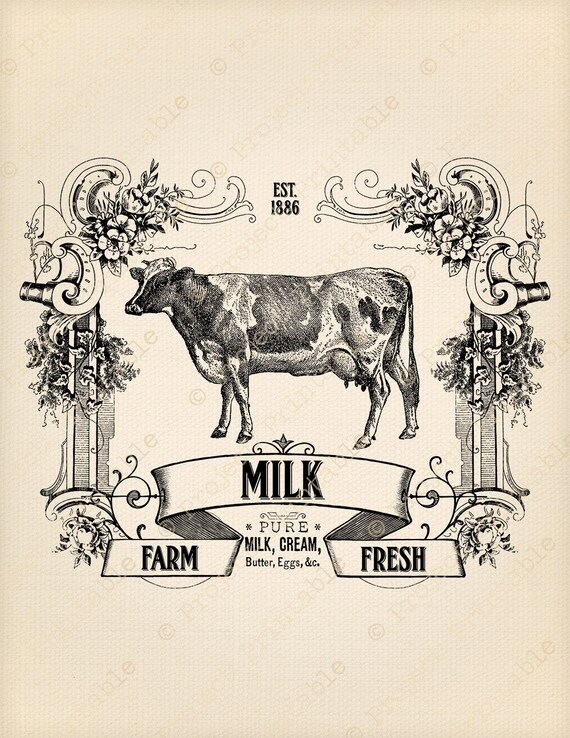 instant download kitchen printable farm dairy fresh milk sign