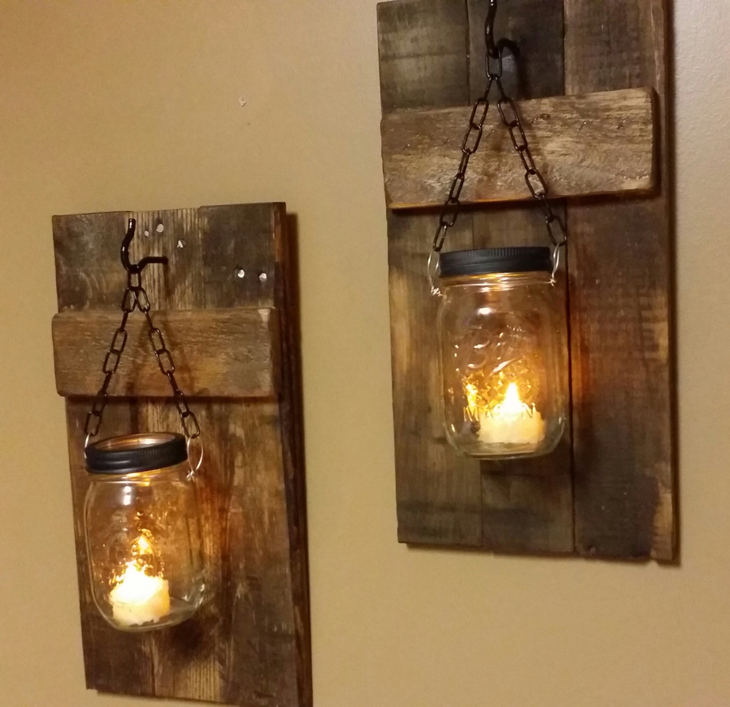 Mason Jar Candle Holders Set Rustic Candles Wood Candle