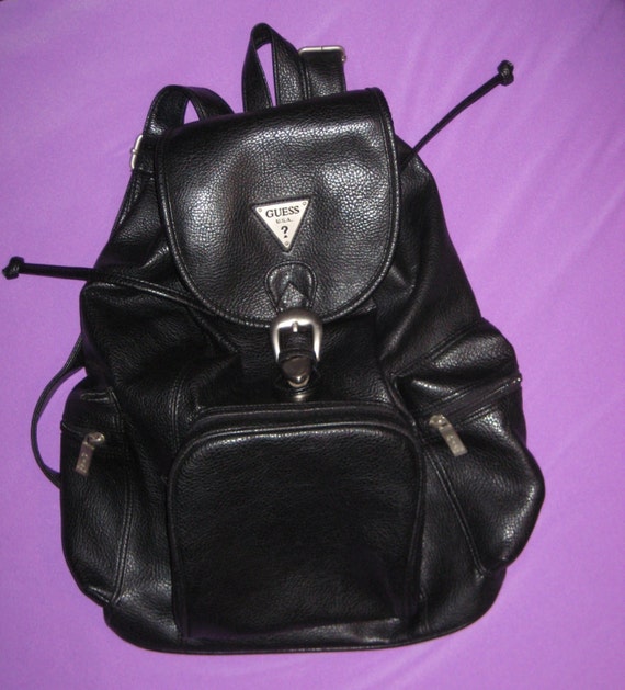 Vintage GUESS Large Black Soft Pebbled Leather Backpack