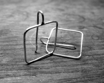 7N3 - Boucles d'oreilles en fil d'argent 925, forme carré