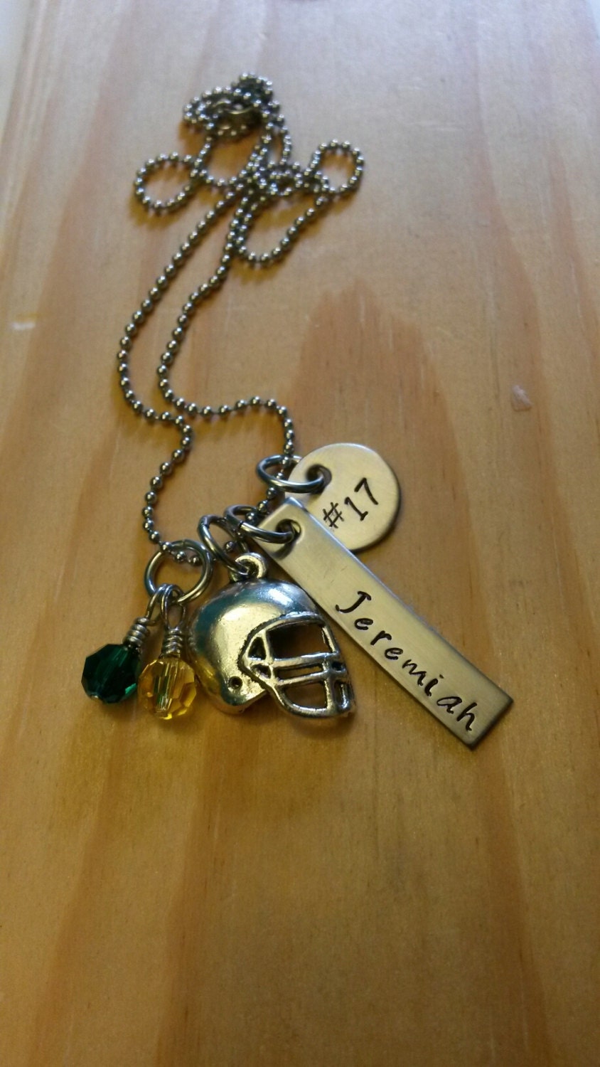 Hand Stamped Necklace Football Necklace Football Mom