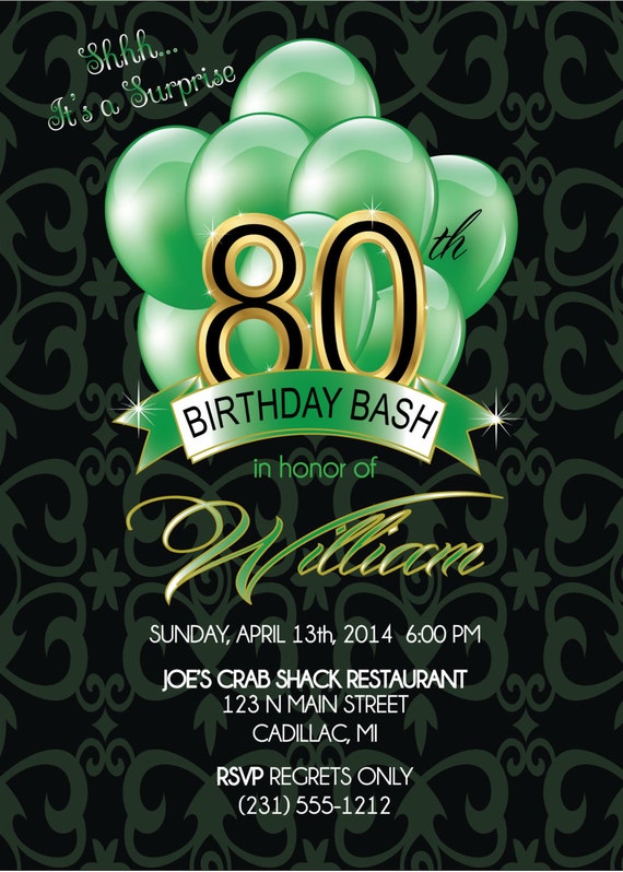 80th Birthday Invitation Men's Birthday Party Invitation