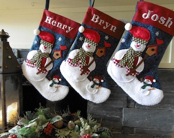 Personalised Embroidered Traditional Snowman Christmas Stockings