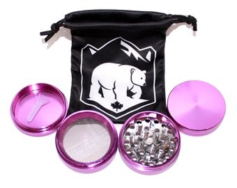 Purple Metal Herb Grinder with FREE Microfiber Carrying Pouch and Scoop - 2 Inch Wide 4 Piece Herb Grinder - Purple Grinder