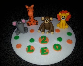 Edible jungle animals birthday cake topper decoration
