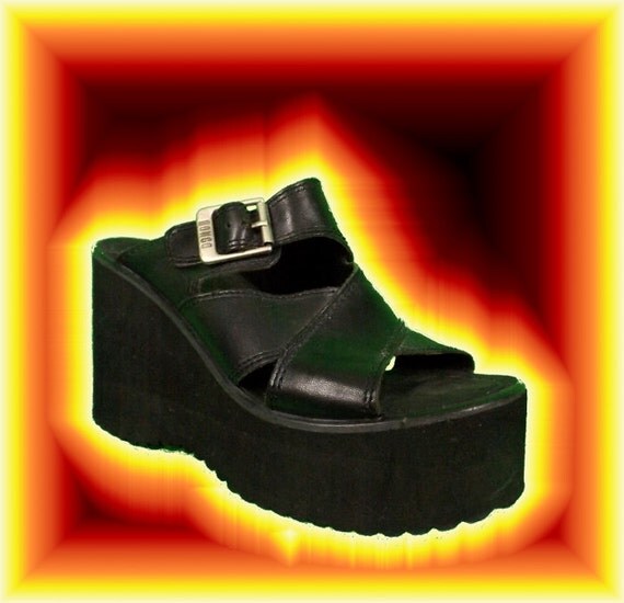 Black Mega Wedge Foam Platform Sandals 90s Size 9 by MineralSpirit