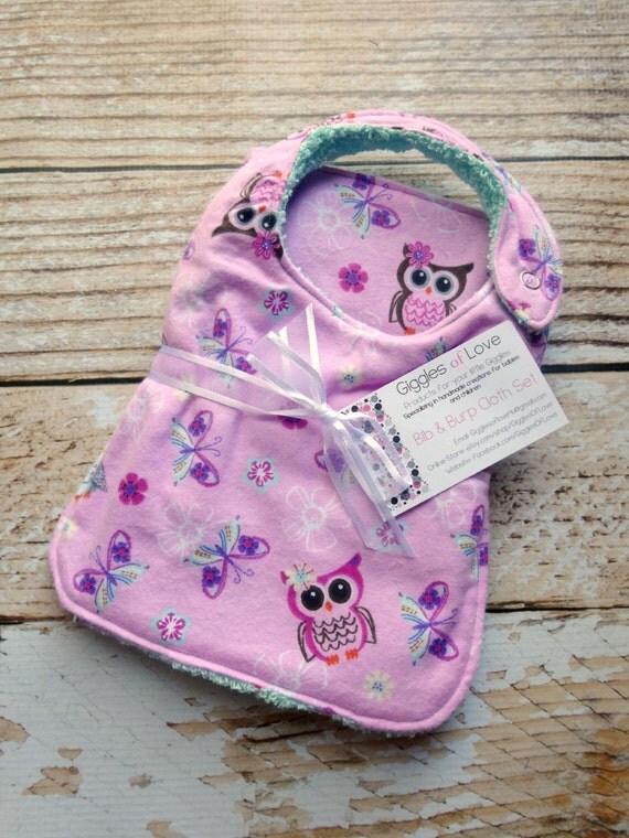 Baby Girl Bib and Burp Cloth Set Bundle by GigglesOfLove on Etsy