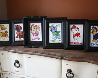 Paw Patrol Table / Character Cards (Chase, Marshall, Rocky, Rubble, Skye, Zuma, Everest and Ryder)
