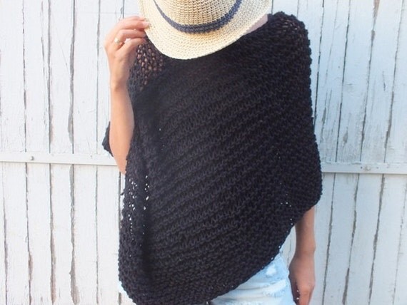 Handknit Poncho noir laine poncho femme poncho poncho tricot