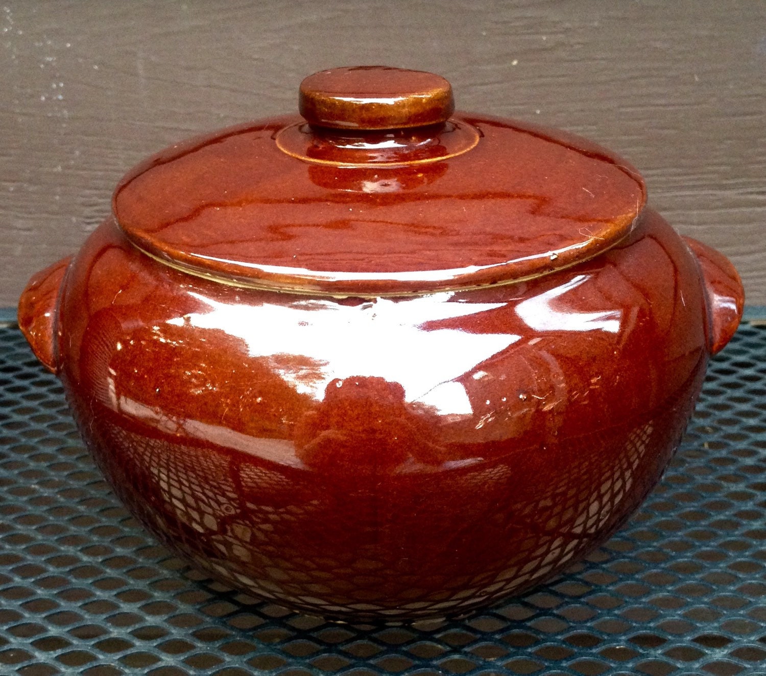 Vintage Primitive Antique Rustic Crock Stoneware Bean Pot USA