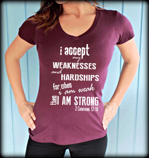 Christian Womens Sporty V Neck T Shirt. 2 Corinthians 12:10