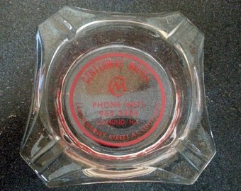 Vintage Centerway Motel Clear Red Glass Ashtray - Corning, New York