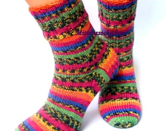 Rainbow Hand Knitted Socks Women's Socks Stylish Socks Girl's Socks Colorful Knitted Socks Men's Socks Winter Socks Elegant Socks Gift idea