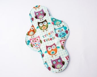 Hoot Hoot, Aqua Bamboo Velour Reusable Washable Cloth Pad With Hemp Inner Absorbent Layers