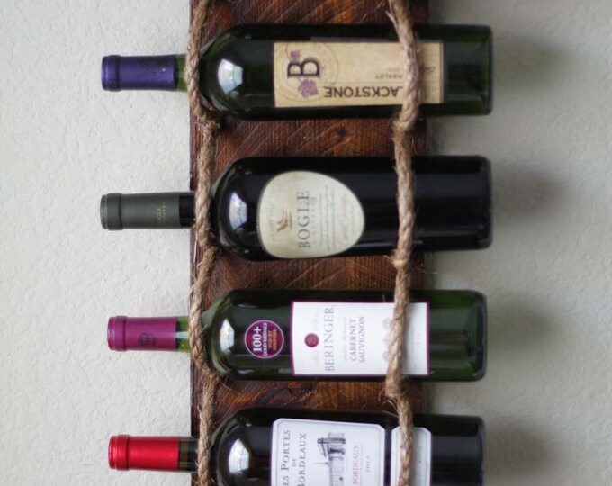 Wall Wine Rack - Rustic Rope Wine Rack Cradles 6 Bottles Vertical or Horizontal