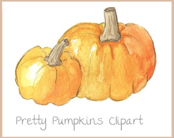 Thanksgiving watercolor Pumpkins Clipart. menu cards, greeting cards, cute gift tags & many more!