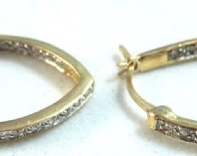 Storewide 25% Off SALE Vintage Matching 10k Gold Large Designer Hoop Earrings Featuring Channel Set White Diamonds With Classical Design