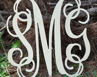 Wall Decor Wooden Monogram, Various Size Listing, Ready to be painted, Large Wood Letters Connected, Unfinished Wood Monogram