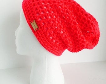 Crochet Slouchy Mesh Hat | Neon Pink | iHat v3.0
