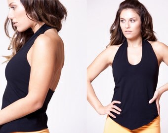 Women's clothing, Open Back, Black Blouse, Cotton MS111