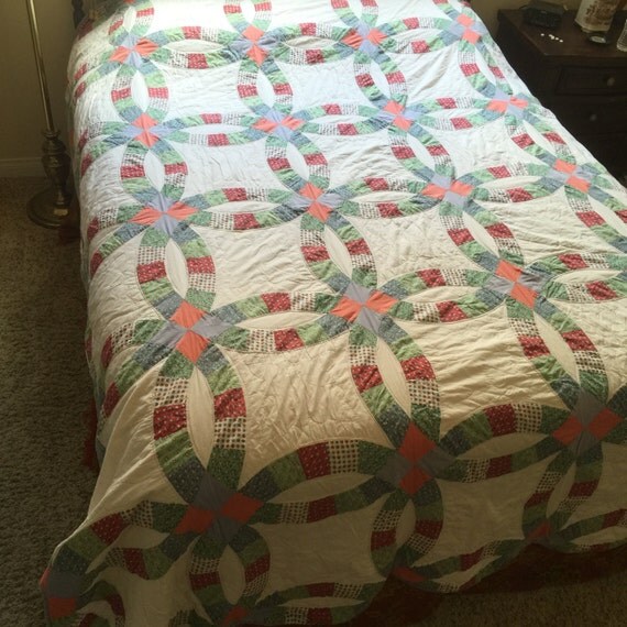 Vintage Double Wedding Ring Quilt Full Size