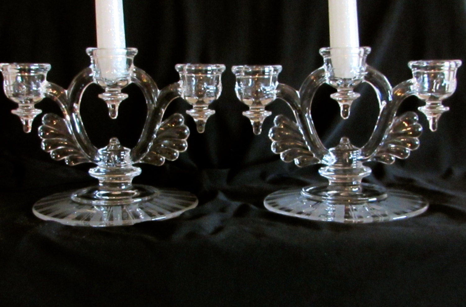Triple Candle Holder Set New Martinsville Moondrops Elegant