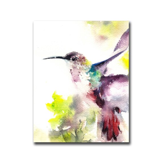 Purple Hummingbird Bird Painting Watercolor by CanotStopPrints