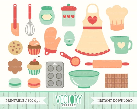 Items similar to 20 Baking Clip Art, Kitchen Clipart, Cooking Clip Art ...