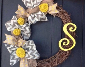 Chevron Wreath, Monogrammed Wreath, Wreath, Spring Wreath