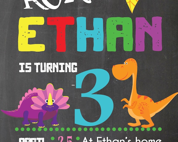 Dinosaur Birthday Party. Dinosaur Party Boy Birthday Party Invitation. Dino Birthday Chalkboard Invitation