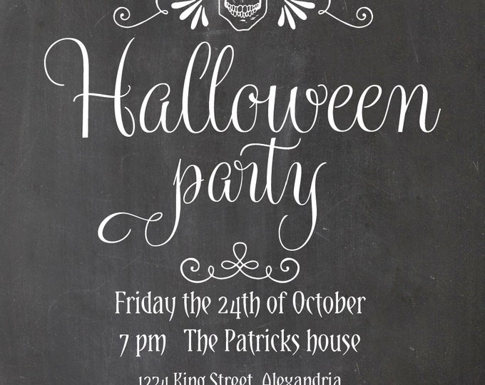 Halloween invite, DIY, Spooky Halloween invitation, Chalkboard Halloween invites, Spooky invitations. Chalkboard Halloween