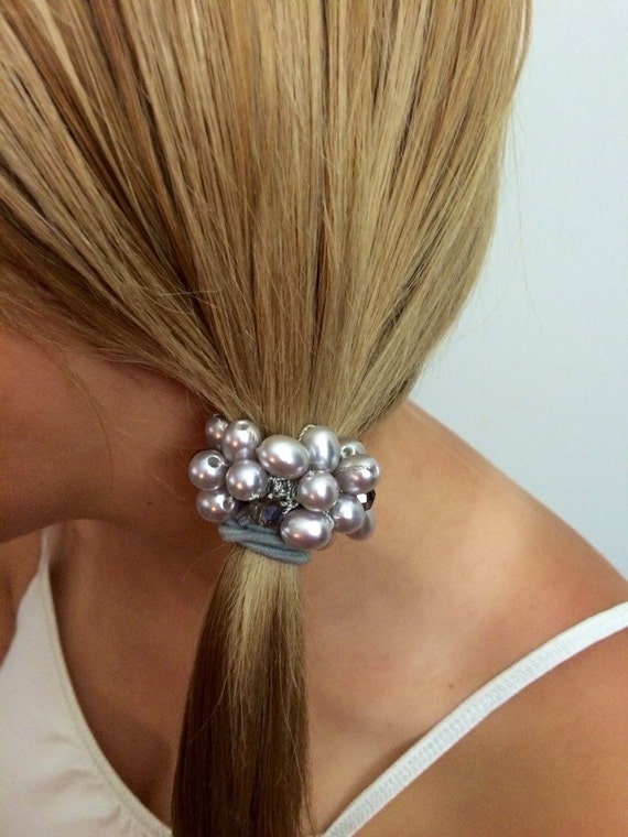 Silver Chic Beaded Hair Ties BOHO Ponytail by enchantedheadwear