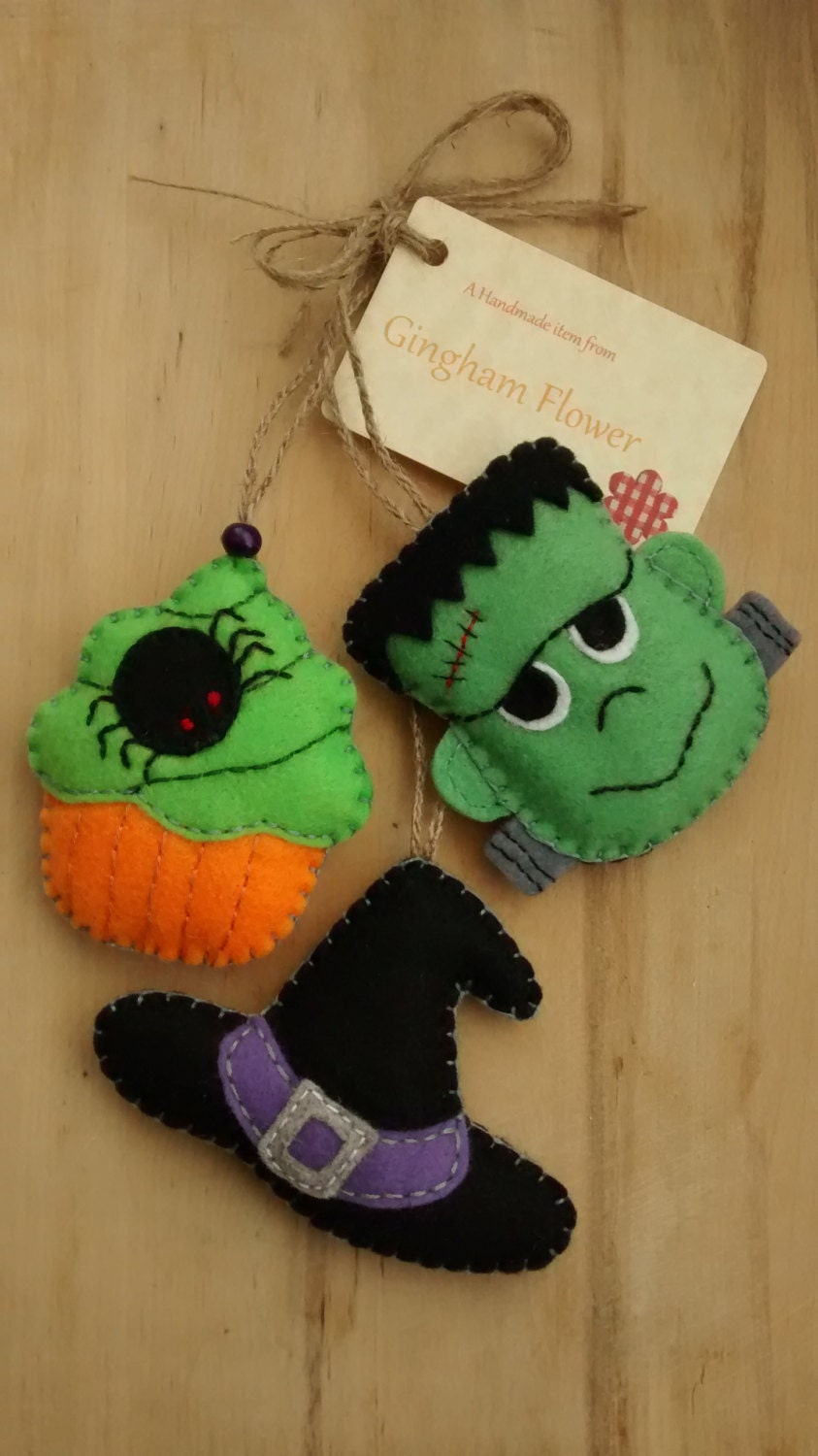 Set of 3 felt Halloween hanging decoration tree ornament