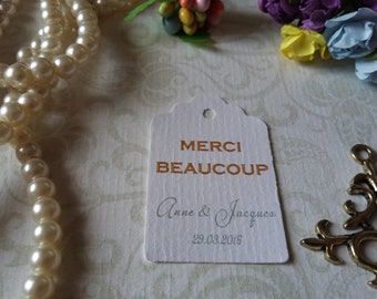 merci beaucoup tag - Wedding thank you tag - Personalized wedding tag - Wedding gift tag -Set of 25 to 300 pieces Mini tag