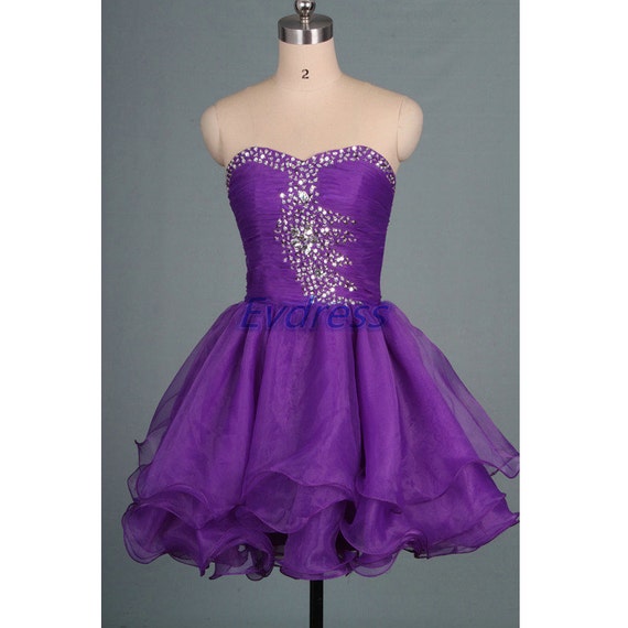 Latest short purple tulle prom dresses hot cute women