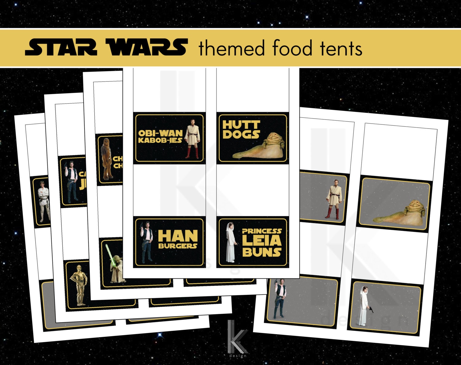 Star Wars themed party food label tent cards printable file