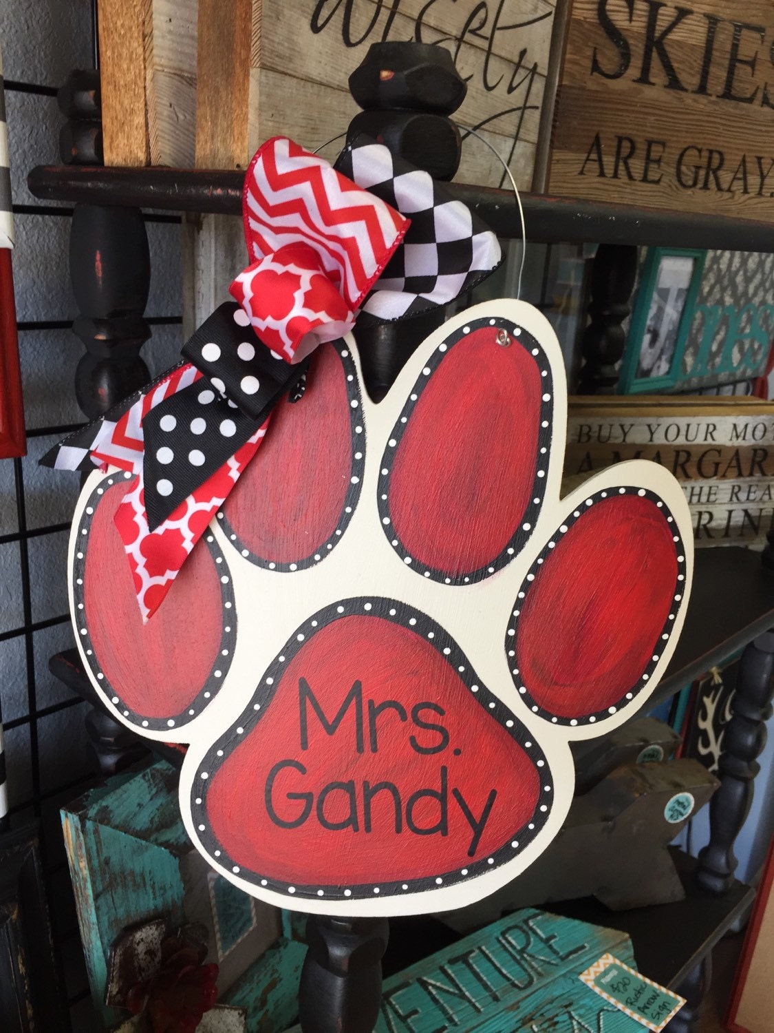 Paw Print Wood Door Hanger Personalized Wood Cut by FramedbySarah