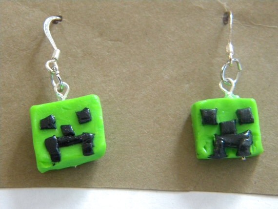 Minecraft Creeper Earrings by TinyTreatsClayCharms on Etsy