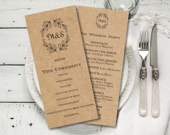 Rustic Wedding Program Template Download, Editable Text, Kraft Wedding Program, Instant Download PDF template, Tealength, digital PDF